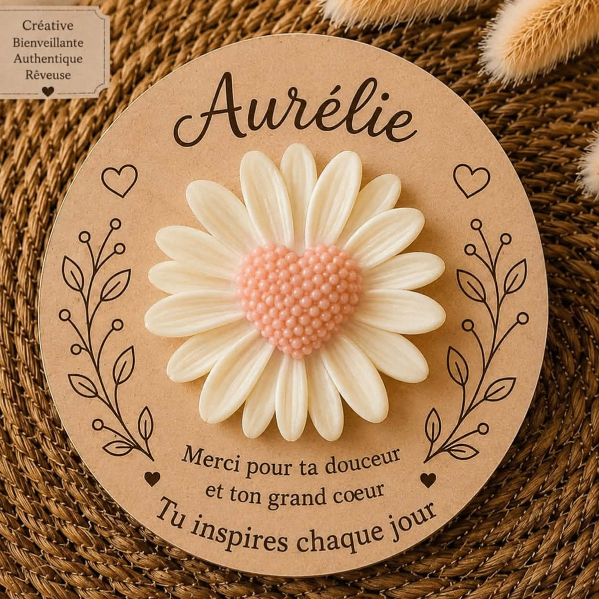 Plaque gravée marguerite coeur